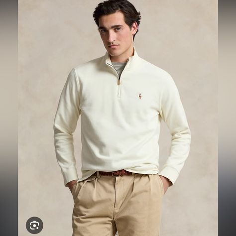 New - Ralph Lauren Estate Rib Quarter Zip Pullover Polo Shirt - 100% Cotton Xl /Tg - Color: Cream Sweaters Ralph Lauren, Mens Designer Sweaters, Ralph Lauren Sweaters, Pet Bird, Outfits Men, Mens Luxury, Ralph Lauren Sweater, Quarter Zip Pullover, Sweater Design