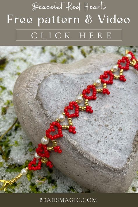 Pony Bead Heart Pattern, Seed Bead Heart, Beaded Heart, Choker Patterns, Seed Bead Jewelry Tutorials, Beaded Heart Necklace, Seed Bead Bracelets Diy, Stretch Beaded Bracelets Diy, Free Beading Tutorials