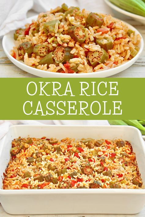 Okra Rice, Okra And Tomatoes, Rice And Vegetables, Rice Side Dish Recipes, Fluffy Rice, Okra Recipes, Rice Side Dishes, Rice Casserole, Vegetarian Food