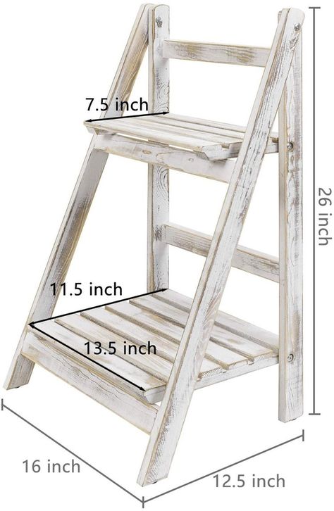 2-tier Whitewashed Wood Foldable Ladder Planter Display Stand-MyGift Foldable Display, Foldable Ladder, Ladder Planter, Whitewashed Wood, Craft Booth Displays, Metal End Tables, Diy Wooden Projects, Frame Shelf, 2 Shelves