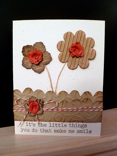 Handmade Card - It's The Little Things... #cardmaking, #scrapbooking, #papercrafts, #handmade, #crafts Cardboard Texture, Kraft Cards, Scrapbook Elements, Corrugated Card, Flowers Card, Card Embellishments, Corrugated Paper, Diy Paper Crafts Decoration, Just Now