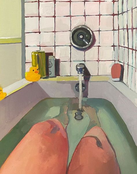 #art #bathtub Simple Oil Painting Ideas Inspiration, Bathtub Painting Art, Bathtub Drawing Reference, Bathtub Paint, Bath Painting, Bathtub Painting, Bathroom Paintings, Art Homework, Study Core