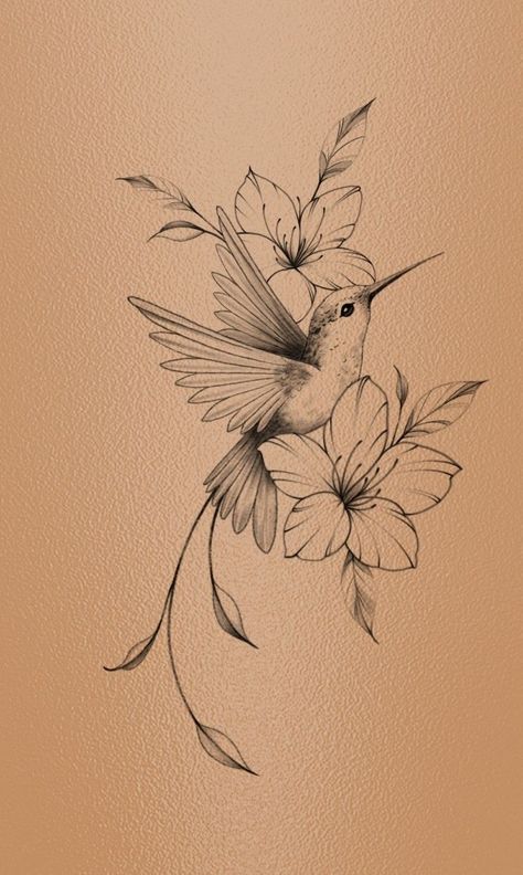 Hummingbird Tattoo Black, Hummingbird Flower Tattoos, Tattoo Designs With Meaning, Designs With Meaning, Bird Tattoos For Women, Illustration Tattoo, Tasteful Tattoos, Inspiration Tattoos, Hummingbird Tattoo