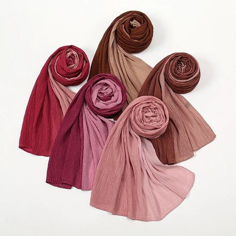 Women's Pleated Scarf Crinkle Cotton Long Muffler Crumpled Ombre Shawl Femme Gradient Scarves Pleated Scarf, Cotton Hijab, Shawl Style, Crinkle Cotton, Muslim Women Hijab, Linen Scarves, Hijab Scarf, Scarf Women, Fashion Pattern