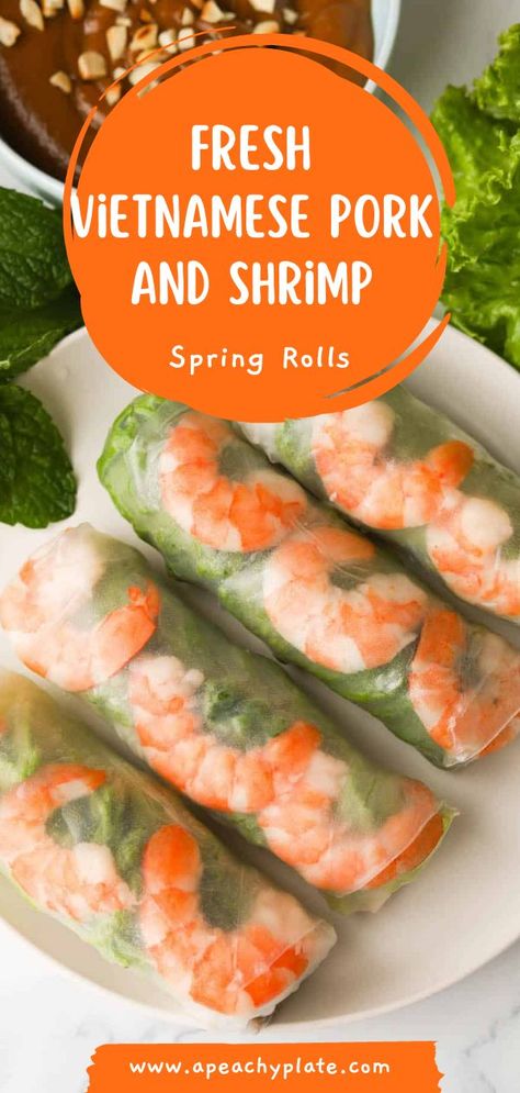 Vietnamese Appetizers, Spring Rolls Recipe Shrimp, Asian Spring Rolls, Fresh Spring Rolls Recipe, Goi Cuon, Vietnamese Fresh Spring Rolls, Vietnamese Spring Rolls Recipe, Pork Spring Rolls, Pork And Shrimp