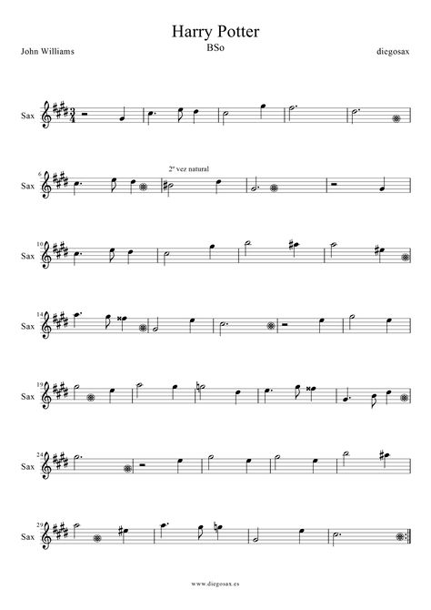 Harry Potter Sheet Music, Saxophone Notes, Alto Saxophone Music, Piano Music With Letters, Alto Sax Sheet Music, Tenor Saxophone Sheet Music, Alto Saxophone Sheet Music, Classical Piano Music, Viola Sheet Music