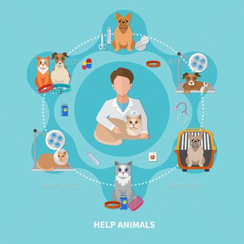 Help animals veterinary care treatments medication flat circle composition poster with pet doctor in center vector illustration Circle Composition, Pet Doctor, Vet Tech School, Animal Doctor, Help Animals, Diet Chart, Pet Clinic, Vet Clinics, Kindergarten Crafts