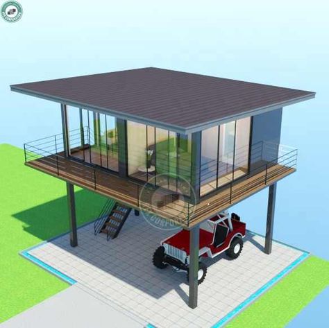 Stilt Homes Plans, Container House On Stilts, House On Stilts Plans, Elevated Small House, Fasade Modern, Modern House On Stilts, Budget Floor Plans, Stilt House Design, Modern Stilt House