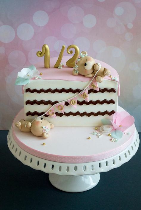 Birthday Cake For Baby, Cake For Baby Girl, Half Birthday Cake, Cake For Baby, Half Birthday, A Birthday Cake, Teddy Bears, Bears, Birthday Cake