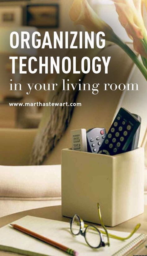 Organizing Technology in Your Living Room | Martha Stewart Living - It takes too long to find remote controls in their usual hiding spot between cushions on the sofa. If you're looking for a more convenient place to keep them, put a widemouthed vase or other good-looking container on your side table, and put all of your remotes inside. Remote Control Storage Ideas, Side Table Organization, Coffee Table Organization, Farmhouse Decor Trends, Remote Organization, Remote Control Organizer, Organize Ideas, Closet Organizer With Drawers, Remote Control Storage