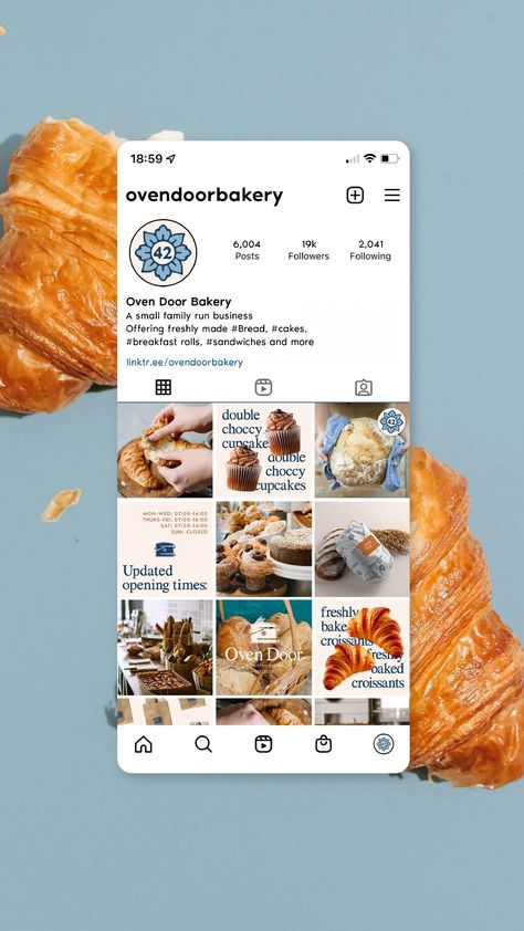 Bakery Instagram feed concept created as a part of a bakery branding identity for Oven Door. Bakery Instagram Grid, Baker Instagram Feed, Cute Bakery Design, Baked Goods Branding, Baking Instagram Feed, Luxury Bakery Branding, Baking Graphic Design, Bakery Identity Branding, Bakery Branding Design Inspiration