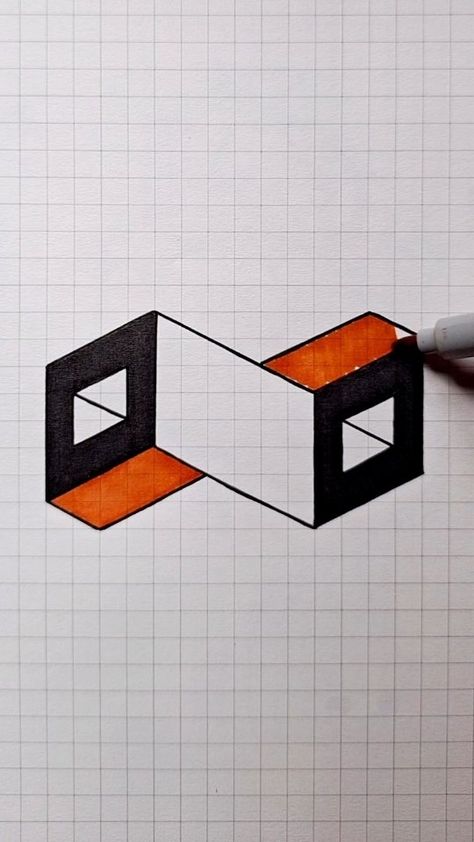 Easy Optical Illusions, Easy Op Art, Drawing Tricks, Optical Illusion Drawing, Art Cube, Illusion Drawings, Graph Paper Drawings, 3d Art Drawing, Instruções Origami