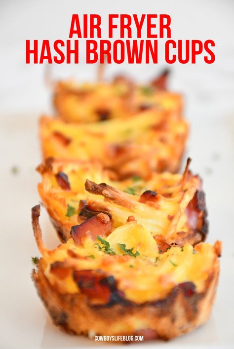 Air Fryer Hash Brown Cups #breakfast #airfryer #airfryerbreakfast Hash Brown Egg Cups, Bite Size Breakfast, Ham And Cheese Casserole, Hash Brown Cups, Egg Cups Breakfast, Egg Muffins Breakfast, Hashbrown Breakfast Casserole, Ham Steaks, Hash Brown Casserole