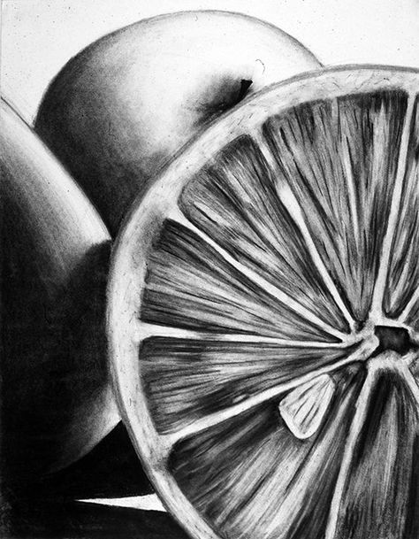 still life of objects - charcoal - student drawing: Still Life Sketch, Fruit Sketch, Natural Form Art, Life Sketch, Gcse Art Sketchbook, Fruits Drawing, Observational Drawing, Object Drawing, 흑백 그림