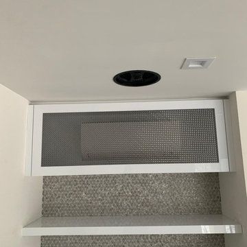 Hide Heat Pump Indoor, Disguising Mini Split, Mini Split Cover Ideas, Hide Ac Units Indoor, Air Conditioner Cover Indoor, Air Conditioner Hide, Concrete Loft, Bedroom Glam, Wall Air Conditioner