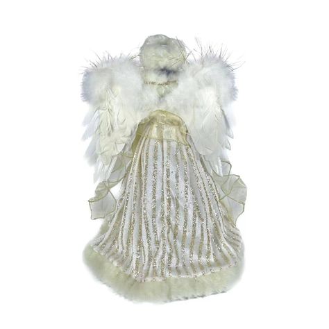 "Find the 16\" Angel in Silver & White Striped Robes by Ashland® at Michaels. All dressed up in feather-trimmed silver and white robes, this lovely angel figurine is sure to bring festive cheer to your home. Display this charming piece alongside a miniature lit evergreen decked out in sparkly ornaments on your mantel for the holiday season. All dressed up in feather-trimmed silver and white robes, this lovely angel figurine is sure to bring festive cheer to your home. Display this charming piece White Long Gown, Light Angel, Angel Christmas Tree Topper, Ivory Gown, Angel Tree Topper, Golden Pattern, Gold Angel, Angel Tree, Christmas Tree Topper