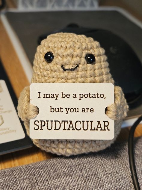 Exams Motivation, Positive Potato, Potato Sack, Cute Potato, Desk Buddy, Exam Motivation, Cheer Up Gifts, Knitting Basics, Pioneer Gifts