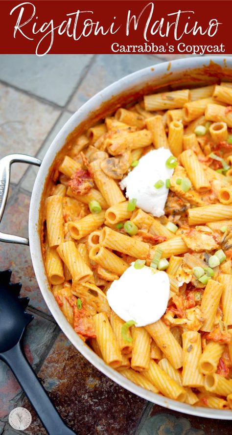 Rigatoni Martino (Carrabba's Copycat) made with pasta, sun dried tomatoes, grilled chicken & mushrooms in a tomato cream sauce. #pasta #carrabbas #copycat Carrabas Rigatoni Martino, Carabas Recipes Copycat Pasta, Rigatoni Martino Recipe, Rigatoni Martino, Rigatoni Fiorentina, Pasta Sun Dried Tomatoes, Carrabbas Recipes, Italian Sausage Recipes Pasta, Chicken Rigatoni