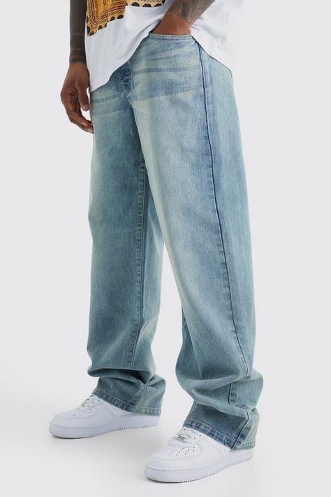 Baggy Rigid Jean | boohooMAN USA Jean Baggy, Denim Fabrics, Plain Jeans, Baggy Jeans Outfit, Everyday Jeans, Jeans Outfit Men, Outfits Baggy, Men Closet, Keep It Cool