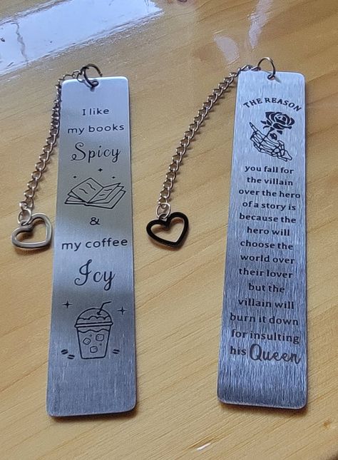 Metal Bookmark | Spicy Books Coffee Icy | Fall For The Villain | Laser Engraved Bookmark | Book Gifts | Dark Romance Bookmark by InkdNCrafty on Etsy Romance Bookmark, Engraved Bookmark, I Like Myself Book, Spicy Books, Books Coffee, Metal Bookmarks, Bookmarks Handmade, Any Book, The Villain