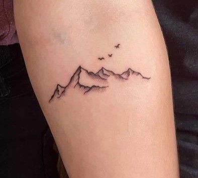 Mountains With Birds Tattoo, Mountain And Bird Tattoo, Quote Wrist Tattoo, Mountain Tattoo Ribs, Geometric Wrist Tattoo, Wrist Tattoo Flower, Wrist Tattoo Butterfly, Tree Wrist Tattoo, Tattoo Bracelet Wrist