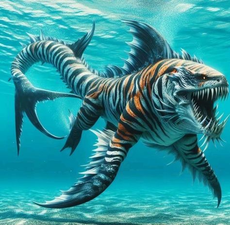 Ocean Monsters, Monster Artwork, Snake Wallpaper, Mythical Creatures Fantasy, Tiger Shark, Creatures Art, Cool Monsters, Fantasy Beasts, Alien Concept Art