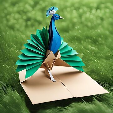 "Origami Art - Graceful Elegance: Peacock Preening Amidst Verdant Grass" Spiral Notebook for Sale by ArtfulFolds | Redbubble Peacock Origami, Origami Peacock, Raw Beauty, Origami Art, Gentle Giant, Notebook Design, Birds Of Paradise, Lush Green, A Journal