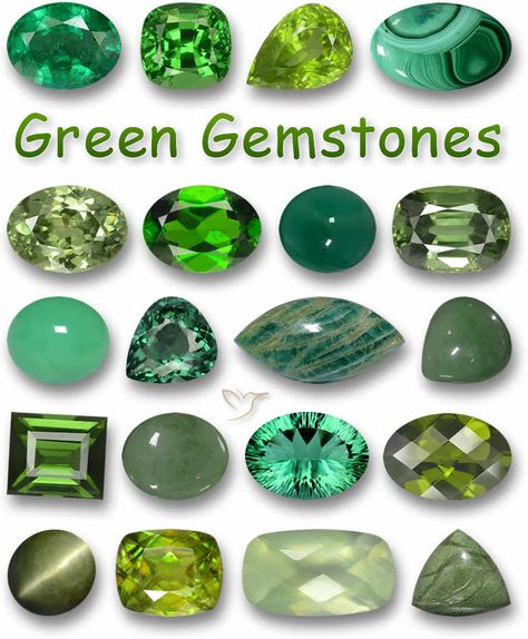 Green Gemstones - Largest Collection with over 10,000 Gems Raw Gemstones Rocks, Green Stone Jewelry, Wrapped Stones, Gemstones Chart, Jewelry Hacks, Green Gemstone Ring, Gemstone List, Gem Names, Precious Stones Rings