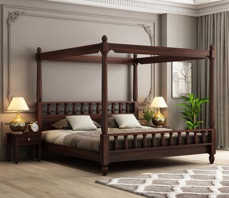 Wooden Bed Dimension: Length (84 inch), Width (76 inch), Height ( 75 inch) Double Bed Material: Sheesham Wood|Color: Honey Finish|Style: Modern Elegant and vintage design of the Wooden bed makes it well match with many home decoration. The Full Size Bed has been one of the most essential and integral part of the Bedroom Furniture. Wooden King Bed Design, Traditional Wooden Bed, Wooden Street Furniture, Wooden Bed Design Indian, Cots Designs Bedrooms Beds, Poster Bed Design, Wooden Bed Design Modern Luxury, Poster Bed Bedroom, Bed Design Indian