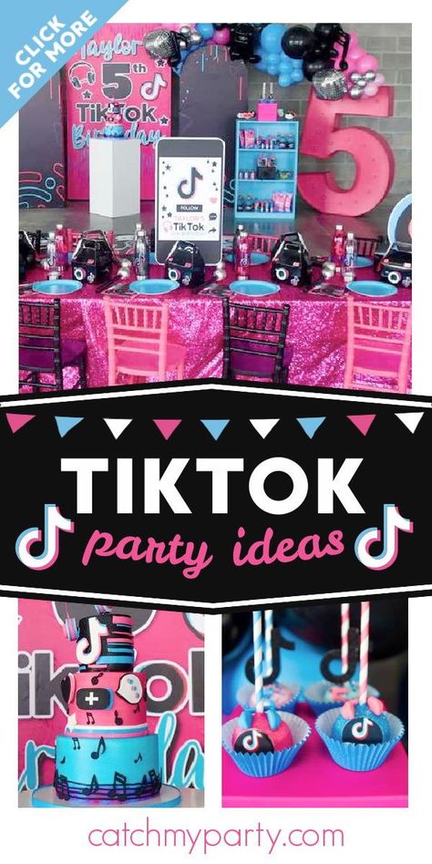 Tik Tok Party Ideas Decorations, Tiktok Theme Birthday Party, Tiktok Birthday Party Ideas, Popcorn Party Favors, Kids Spa Party, Diy Birthday Backdrop, Kids Spa, Popcorn Party, Girls Birthday Party Themes