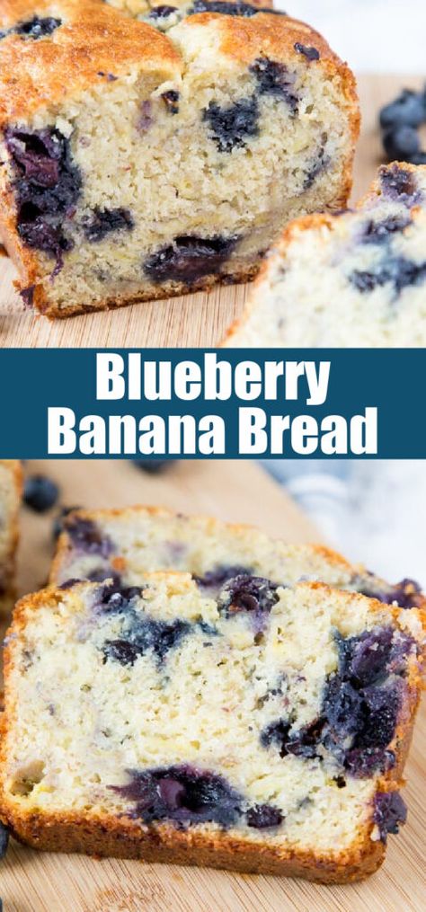 Blueberry Banana Bread, Banana Dessert Recipes, Easy Banana Bread Recipe, Blueberry Bread, Banana Dessert, Easy Blueberry, Gateaux Cake, Blueberry Recipes, Banana Blueberry