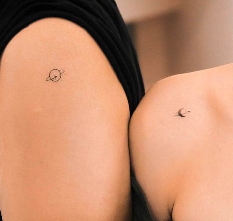 Small Tattoos For Women Matching, Colors Tattoo For Women, Most Unique Tattoos For Women, Cute Moon Tattoos For Women, Matching Tattoos Couples Minimalist, Small Pair Tattoos, Two Halves Tattoo, Girly Tattoos Unique Small, Cute Small Tattoos Aesthetic