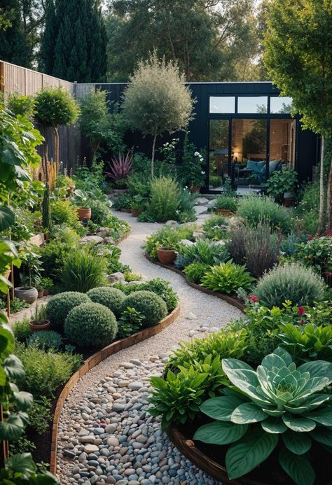 Long Garden Design Ideas, In Ground Planter Ideas, Large Garden Layout Ideas, Garden Modern Ideas, Tiny Home Yard Ideas, Small Lush Garden, Small Sustainable Garden, Small Edible Garden Design, Layered Gardens Landscape Design