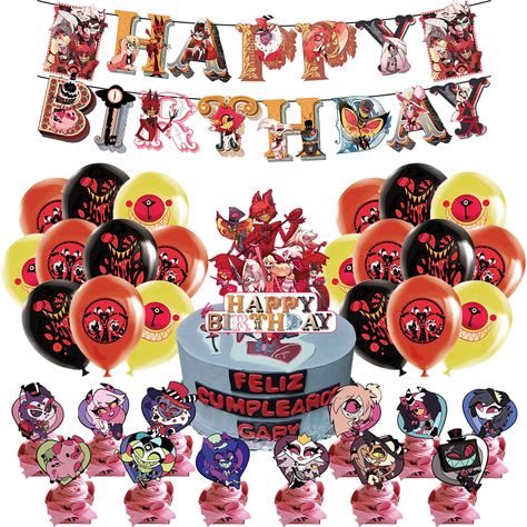 PRICES MAY VARY. 【Package Included】1 birthday banner, 18 latex balloons, 1 cake topper, 24 cupcake toppers. 【Easy DIY】The banner requires assembly. After the balloons are inflated, they can be decorated anywhere. Cute cake decorations will make the cake more attractive. You can enjoy happy DIY time with your family and friends, making your children look forward to the party even more. 【Safe Material】Party balloons are made of natural latex material. Banners and cake decorations are made of high- Hazbin Hotel Birthday Party, Hotel Birthday Decorations, Kids Birthday Decorations, Hotel Birthday, Hotel Birthday Parties, Kids Birthday Party Decorations, A Silent Voice Anime, Party Decorations Kids, Balloons Cake