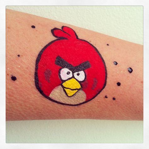 Angry Birds Face Painting Angry Birds Face Painting, Angry Bird Face Paint, Cheek Art Face Paint Simple, Face Paint On Arm, Bird Face Paint, Kids Face Painting Easy, Face Painting Halloween Kids, Face Painting Images, Easy Face Painting Designs