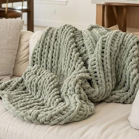 SAMIAH LUXE Chunky Knit Blanket 50x60 Sage Green Luxury Chenille Throw Blanket #ad Thick Knitted Blanket, Large Knit Blanket, Knot Blanket, Cable Knit Blankets, Boho Throw Blanket, Chunky Knit Throw Blanket, Green Throw Blanket, Cable Knit Throw, Sage Green Bedroom