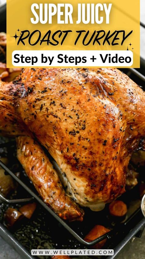 The BEST step-by-step instructions for How to Cook a Turkey! Enjoy a perfectly-seasoned, moist turkey with this simple recipe! Steps for both dry brine and wet brine. Christmas Roast Turkey, The Best Thanksgiving Turkey, Roasted Turkey Recipe, Best Thanksgiving Turkey, Turkey Cooking Times, Dry Brine Turkey, Homemade Turkey Gravy, Best Thanksgiving Turkey Recipe, Moist Turkey