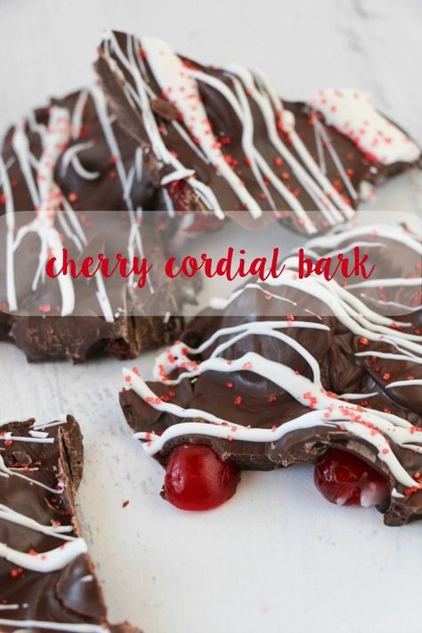 Recipe: Cherry Cordial Bark. Easy Christmas bark recipe. Edible Christmas gifts. Quick and easy Christmas candy Easy Christmas Candy, Christmas Bark Recipes, Christmas Candy Easy, Christmas Bark, Edible Christmas Gifts, Cherry Cordial, Cherry Bark, Bark Recipe, Chocolate Bark