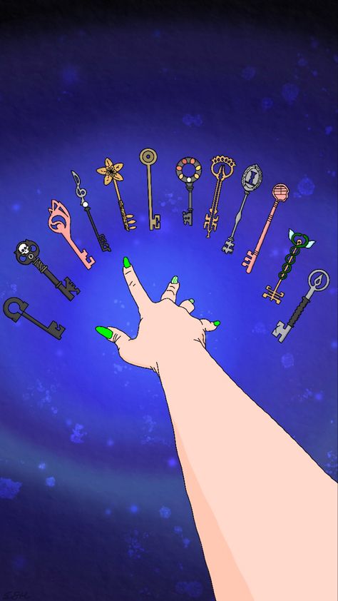 Drawing of the keys from “Locke & Key” made with procreate. There’s a hand and twelve keys. Locke Key Wallpaper, Locke & Key Wallpaper, Mha Au, Key Diy, Procreate Drawing, Kitchen Organization Diy, Create Drawing, Keys Art, Organization Diy