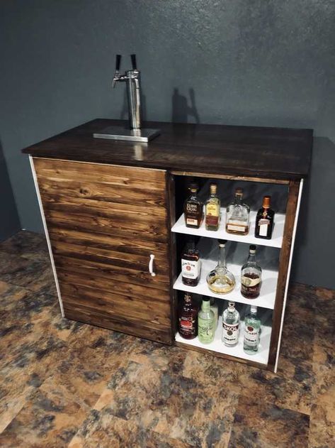 Bar Cabinet With Kegerator, Small Kegerator Bar Ideas, Outdoor Kegerator Bar Beer Taps, Diy Bar With Kegerator, Basement Kegerator Bar, Diy Kegerator Bar, Beer Bar Design Home, Keg Cabinet, Kegerator Bar Ideas