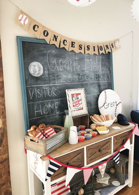 Rookie Of The Year Party, Baseball Party Decor, Concessions Banner, Baseball Food, Bbq Birthday Party, Combined Birthday Parties, Bbq Birthday, Table Banner, Baseball Theme Party