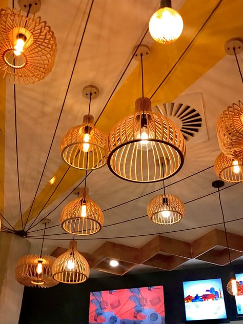 Ambient Lighting Restaurant, Restaurant Lights Ceiling, Restaurant Lights Aesthetic, Cafe Lighting Ideas, Cafe Lighting Design, Resturant Lighting, Writing Environment, Restaurant Ambience, Arizona Snowbowl