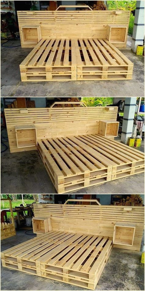 Wooden Pallet Beds, Diy Pallet Bed, Pallet Furniture Designs, Pallet Beds, Pallet Bed, Wooden Pallet Furniture, Wooden Pallet Projects, Pallet Furniture Bedroom, Antique Kitchen