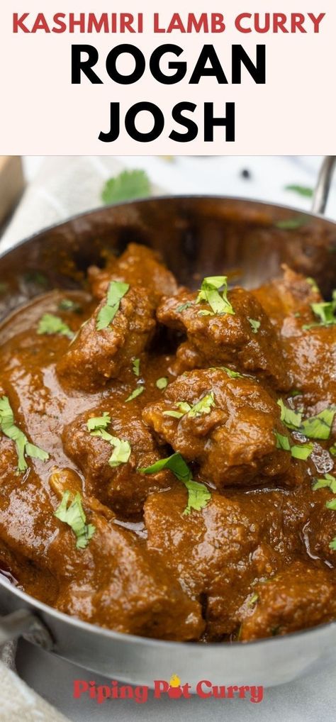 Rogan Josh in a small stainless pot Indian Mutton Recipes, Lamb Curry Recipes, Mutton Curry Recipe, Guyanese Recipes, Curry Recipes Easy, Kashmir Valley, Beautiful Valley, Mutton Curry, Rogan Josh