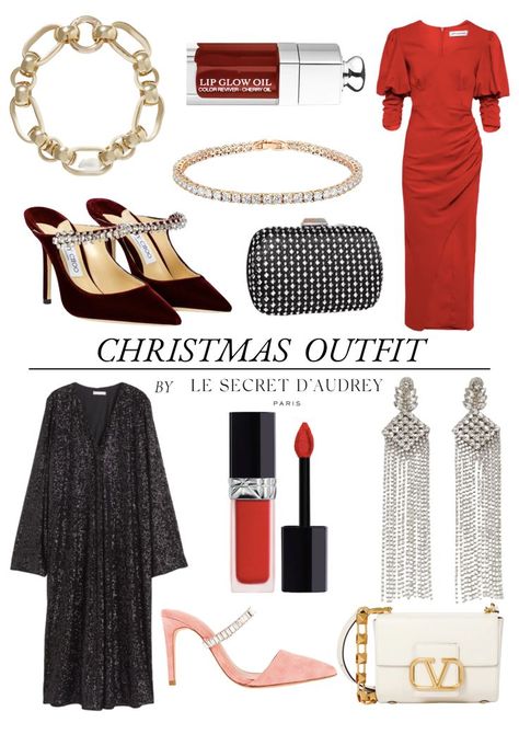 #christmasoutfit #outfit #christmas #reddress #jimmychoo #diamond #moodboardinspiration French Christmas Outfit, Almost Christmas, Dior Lip, French Christmas, Laura Lombardi, French Outfit, Lip Glow, Gold Plated Bracelets, Christmas Outfit