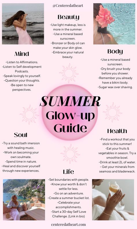 Glow Up Tips for Summer | Glow Up Checklist for Summer Glow Up Summer Checklist, July Glow Up, Vacation Glow Up Checklist, Glow Up Tips Summer 2024, Summer Glow Up Checklist, Glowup Checklist, Tanning Tips In The Sun, Summer French Tips, Glow Up For Summer