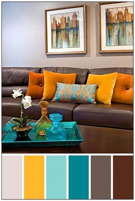 Home Decor Ideas Living Room Modern Interior Designs 2023 | Home Decor Brown Living Room Color Schemes, Brown Sofa Decor, Living Room Color Combination, Brown Sofa Living Room, Room Color Combination, Brown Living Room Decor, Blue Living Room Decor, Living Room Orange, Living Room Decor Colors