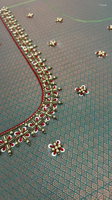 Blauj Dizain Hand Work, Simple Buttas For Blouse, Buttas Blouse Design, Flower Aari Work Blouse Designs, Pearl Aari Work Blouse, Simple Aari Work Blouse Design 500, Buttas Design In Aari, Simple Aari Work Blouse Design 500 Rs, Cut Beads Aari Work Design