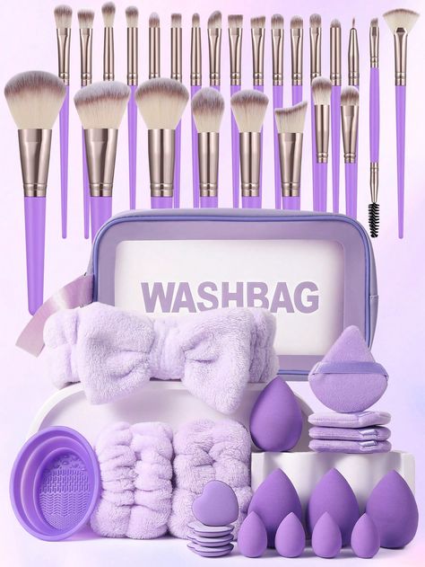 46 piezas Juego de herramientas de maquillaje que incluye: 1 pieza Bolsa de tocador y cosmética con cremallera multifuncional y resistente al agua + 25 piezas Juego de brochas de maquillaje + 4 piezas Esponjas de maquillaje + 4 piezas Mini esponjas de maquillaje + 4 piezas Borlas de polvo triangulares + 4 piezas Mini borla de polvo de cojín de aire + 1 pieza Diadema + 2 piezas Correa de bol de mano + 1 pieza Herramienta de limpieza de brochas de maquillaje brochas maquillaje pinceles maquillaje Purple Skincare, Chloe Adams, Makeup Kit For Kids, Fake Nails Designs, Makeup Sets, Makeup Eyeshadow Palette, Cute Gifts For Friends, Makeup Sponges, River Trip