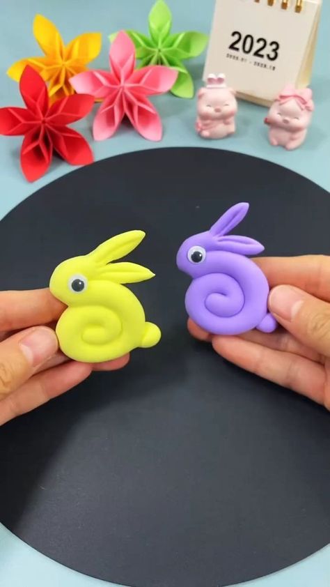 Rabbit Crafts For Kids, Clay Rabbit, Clay Art For Kids, Clay Projects For Kids, Story Music, Space Music, Rabbit Crafts, Clay Crafts For Kids, Hand Crafts For Kids